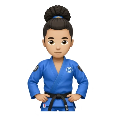 black jiu jitsu instructor with a afro ponytail and a low taper fade sides haircut, and a small fade on the sides with a blue belt and roger Gracie academy logo on the gi sticker