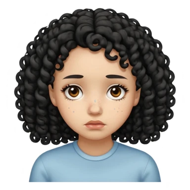 a girl with black curls sad and with acne in her face sticker