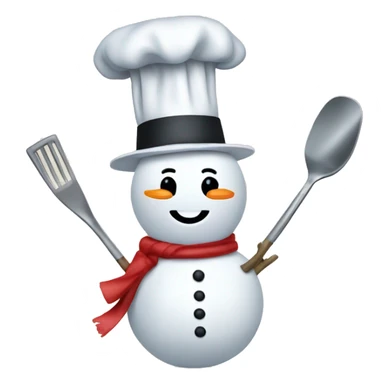 snowman with chefs hat and kitchen utensil sticker