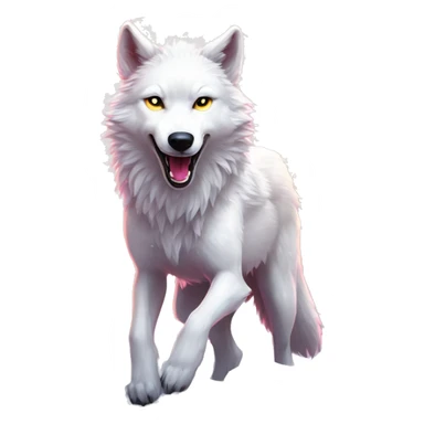 Sparkling crazy white aggressive wolf dancing snow mad big eyes illustration doodle high contrast lightning bolt halo sun beams white pink yellow red party sparkle glitter sticker
