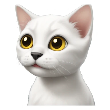 A cute white kitten emoji with a small black spot on the left side of its nose, black ears, and yellow eyes. sticker