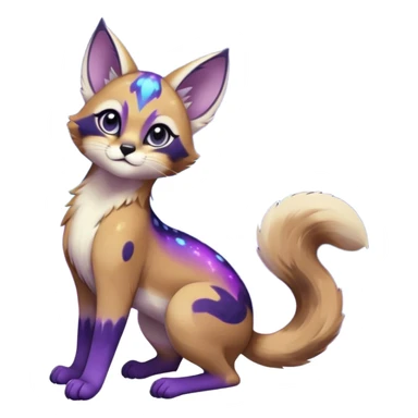 Colorful black-violet-indigo-purple-gradients nebulae nebula starry galactical shiny white-stars-spotted glorious iridescent divine exotic cute cool beautiful realistic Meloetta-caracal-civet-sergal-oncilla-animal-Fakémon-hybrid-fursona (full body) sticker