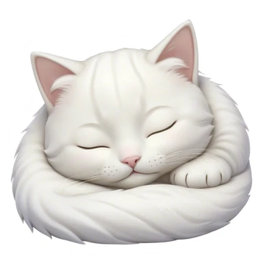 Meme-Worthy Cute Sleeping White Cat Portrait Emoji, Head peacefully tilted with a tender, contented smile and eyes gently closed in serene slumber, featuring a pristine white fur with subtle, delicate silver accents, simplified yet irresistibly adorable, highly detailed, glowing with a soft, drowsy radiance, high shine, exuding calm, heartwarming charm, styled with a gentle, soft glowing outline, capturing the essence of a sleeping white cat that seems destined to become the next viral icon of adorable repose! sticker
