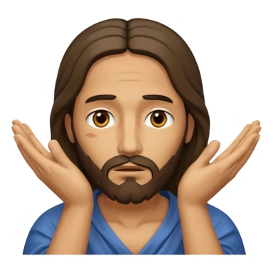 my workmate accidentally misspelled "Jesus christ" as "Jesbus christ", make an emoji of jesus with his hands on his face looking like hes ironically in pain sticker