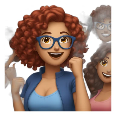 a-curvy-girl-with-dark-red-curly-hair-and-blue-glasses dancing with friends sticker