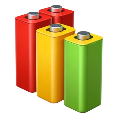 Simple battery icon with three segments: green (full), yellow (half), red (empty). Soft edges, symbolizing energy and self-check. sticker