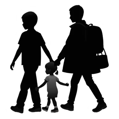 child silhouette walking away from a larger parent silhouette sticker