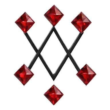 Geometric design featuring four red diamonds arranged in the shape of a heart. The diamonds are separated by black lines, forming a slight cross outline in the center of the heart. simplifying the details to make it clear and recognizable at a small size. sticker