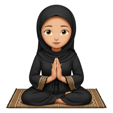 muslim woman praying on a praying mat with a black laced abaya on sticker