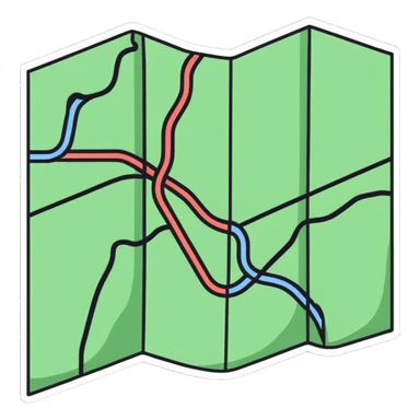 Folded map icon with subtle relationship paths drawn across it, symbolizing personal exploration of love and attraction patterns sticker