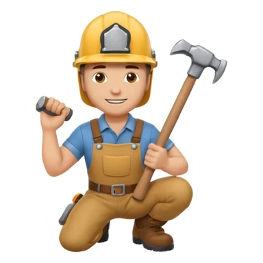 an happy white man with helmet kneeling and knocking with a hammer sticker