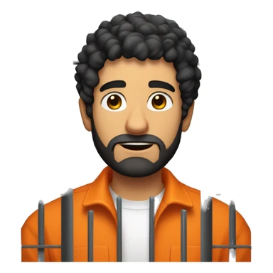 an italian man with an orange jumpsuit on and curly black hair and a stubble beard  behind jail bars sticker
