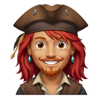 Jack Sparrow smiling, red hair sticker