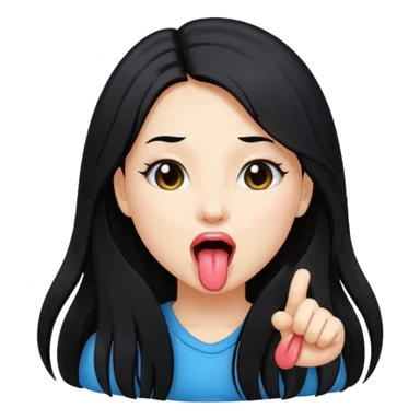 Niña con pelo negro largo sacando la lengua y posando  sticker