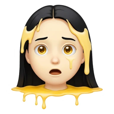 simple emoji, surprised face, classic yellow circular genderless emoji, 😮, long black hair, BREAK. goopy white liquid dripping from cheeks, goopy white cream on lips, goopy white cream in mouth sticker