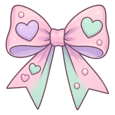 kpop bow with pastel hearts and pearls, cute and trendy sticker