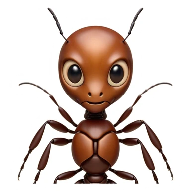 Cinematic Realistic Noble Ant Portrait Emoji, Poised and industrious, with a compact, meticulously segmented body covered in smooth, natural brown exoskeleton and focused, determined eyes rendered in lifelike detail, high shine, intelligent and resilient, styled with an air of urban diligence, focused and attentive, soft glowing outline, capturing the essence of a watchful and confident ant that appears ready to march out of the screen with unwavering authority! sticker