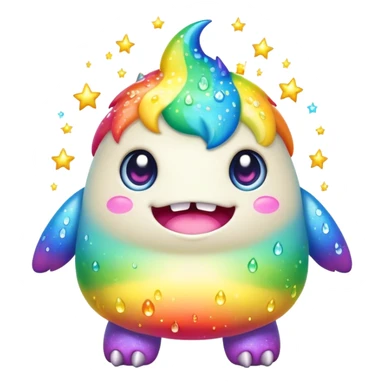 Kawaii derpy fat rainbow monster with magic sparkles, rich textures, visually rich, so lifelike that it feels like it could leap off the page at any moment sticker