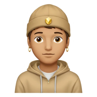 {
  "type": "human",
  "look": "male, tan hoodie, brown cap, gold jewelry, calm face, front view",
  "description": "a young man wearing a hoodie and cap, looking relaxed and confident"
} sticker