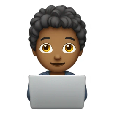 A boy doning work on his laptop sticker