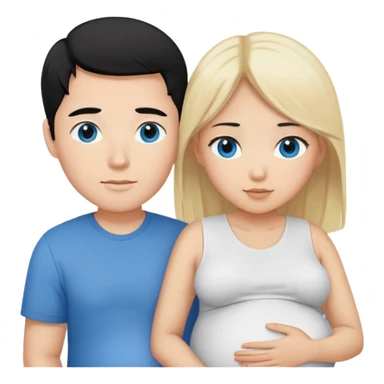 Black hair Asian girl with brown eyes pregnant and blonde hair white guy with blue eyes couple  sticker