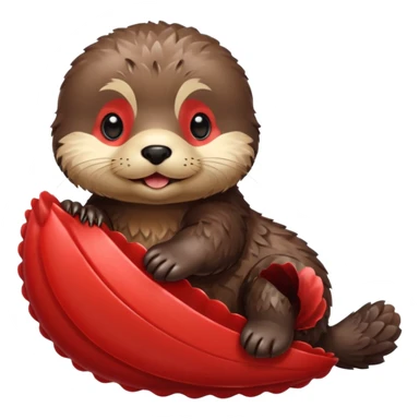 baby sea otter pup with red scallop sticker