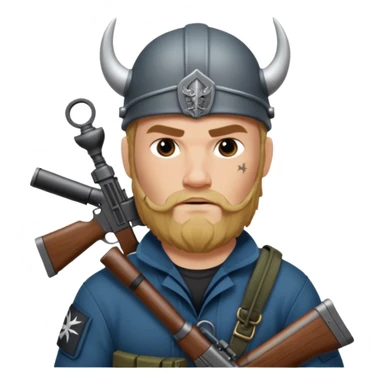 Viking in seal team 6 outfit with a military rifle sticker