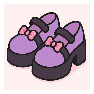 Make the BLACKPINK-inspired gothic shoes primarily purple with black and pink accents, cute and stylish, kawaii style, no socks, no hearts. sticker