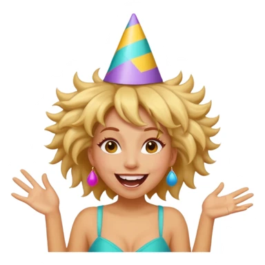 Funny, fast-talking, a little unpredictable. Life of the party vibes. woman with crazy hair
more dinamic emoji  sticker