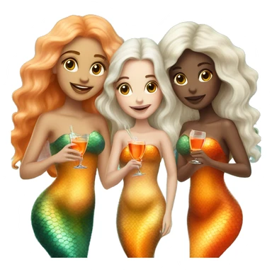 Three beautiful mermaids (light skin) drinking aperol sticker