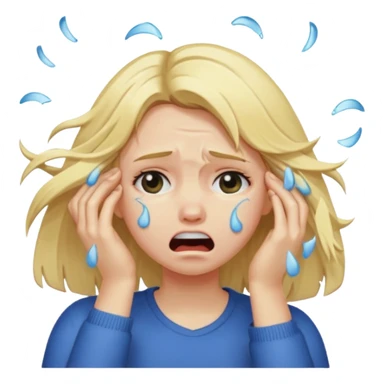 A crying girl that is pulling out and ripping her hair sticker