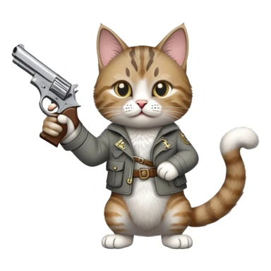 cat with a pistol in its paw sticker
