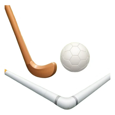 field hockey stick and ball on green grass field with goalposts in background sticker