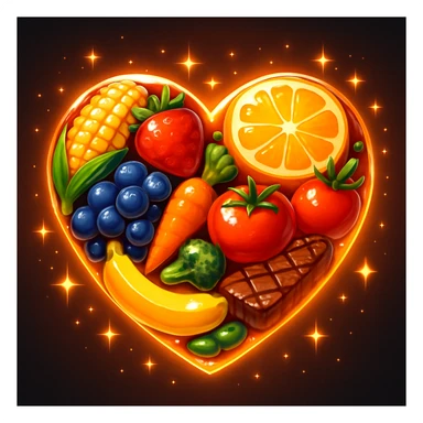food heart emoji, shiny, with sparkles sticker