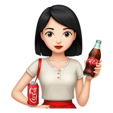 girl with black hair holding a coca cola bottle sticker
