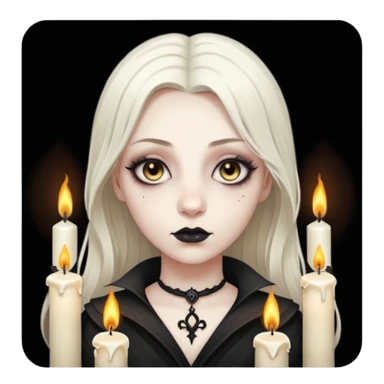 Pale woman with kohl-lined eyes staring through candle smoke, predatory calm, gothic fantasy mood sticker