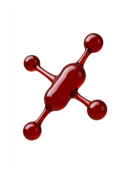 molecola chimica 3d rossa lunga iperrealistica fluttua in aria, 4k sticker