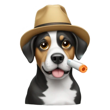 dog wearing a hat with a vape sticker
