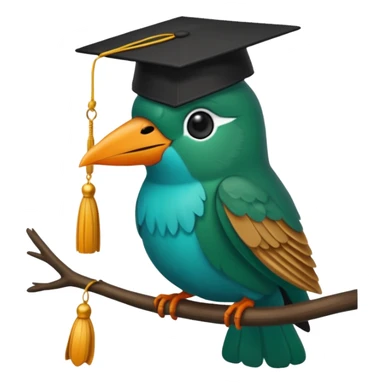 Un colibri con birrete de graduación y que el colibrí sea turquesa oscuro, que este se vea bastante realista  sticker