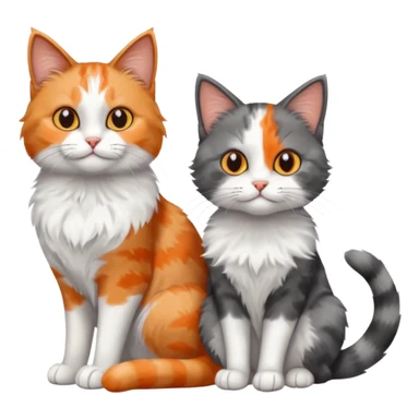 a realistic looking very fluffy grey and white cat with grey legs and white paws, sitting next to another cat sticker