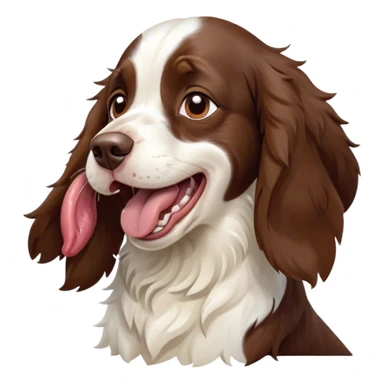 Cinematic Cute Yawning Springer Spaniel Portrait Emoji, Head tilted slightly with a dramatic, wide-open yawn, showcasing a smooth Fur of liver and white with crisp markings, floppy ears slightly drooping, round brown eyes barely open in drowsy contentment, Simplified yet irresistibly adorable features, highly detailed, glowing with a soft, cozy glow, high shine, relaxed yet expressive, stylized with a touch of whimsy, bright and endearing, soft glowing outline, capturing the essence of a sleepy yet affectionate companion, so drowsy it feels like it could stretch right out of the screen and curl up for a nap! sticker