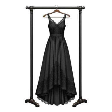 clothing rack with an elegant black dress hanging on it sticker