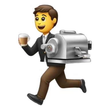 Person running away with espresso machine sticker
