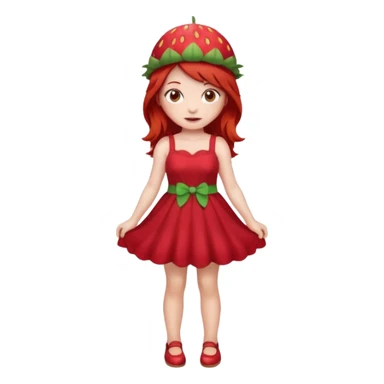 Strawberry shortcake human girl full body and legs with a strawberry hat on her red hair and dress without a cake sticker
