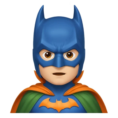 batman emoji with the mask in blue, wings in orange and cloak in green sticker