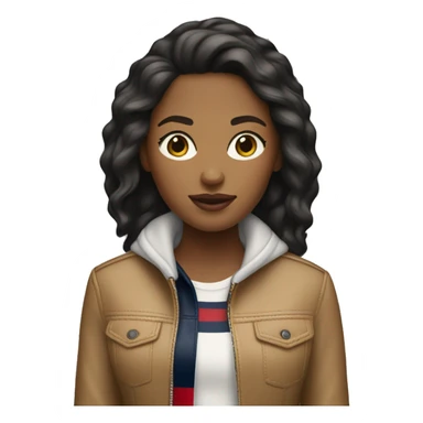 A tan girl with a tommy hilfiger jacket  sticker