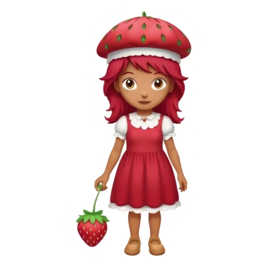 Strawberry shortcake human girl full body and legs with a strawberry hat on her red hair and dress without a cake sticker
