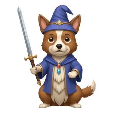 Dog wizard pulling a sword out of a stone sticker
