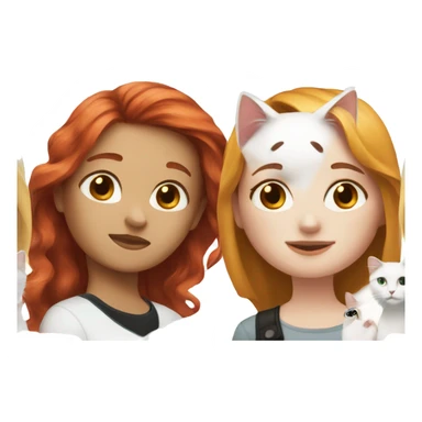 A red-haired girl with long hair and a white cat with black spots sticker