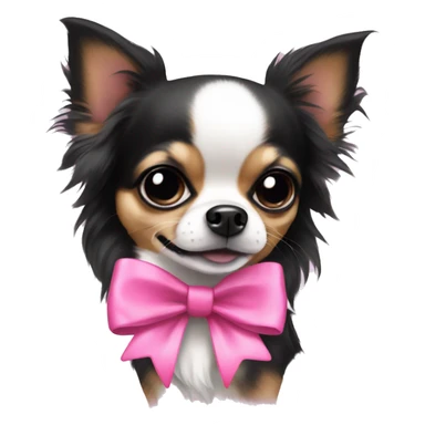 Black long haired chihuahua with a pink bow sticker